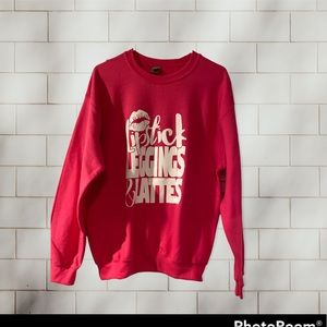 Lipstick, leggings latte hot pink sweatshirt